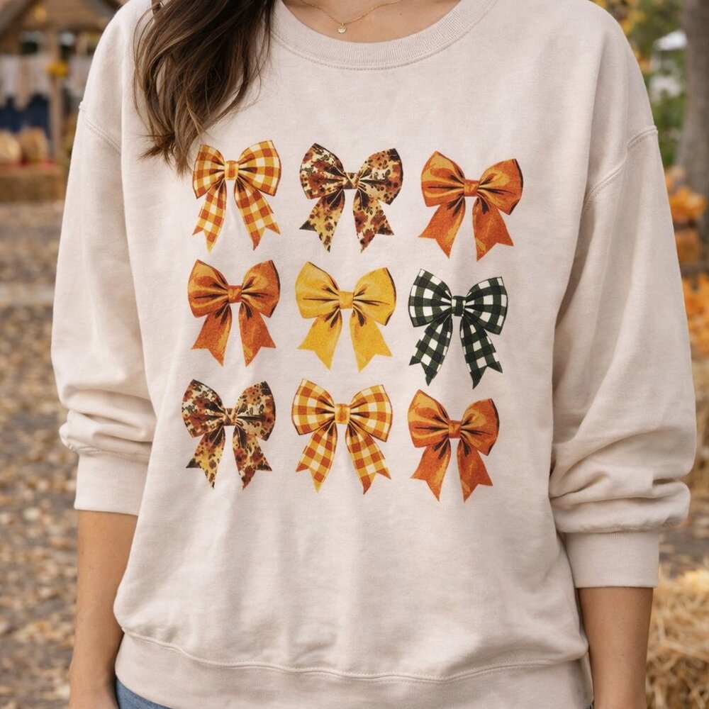 Altar'd State Cream Sweater with Bow Patterns Size L